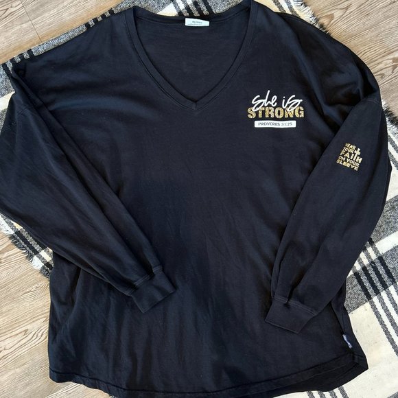 She Is Strong Womens Christian, 2 sided print, Long Sleeve Tee, Black 2XL - Picture 1 of 3